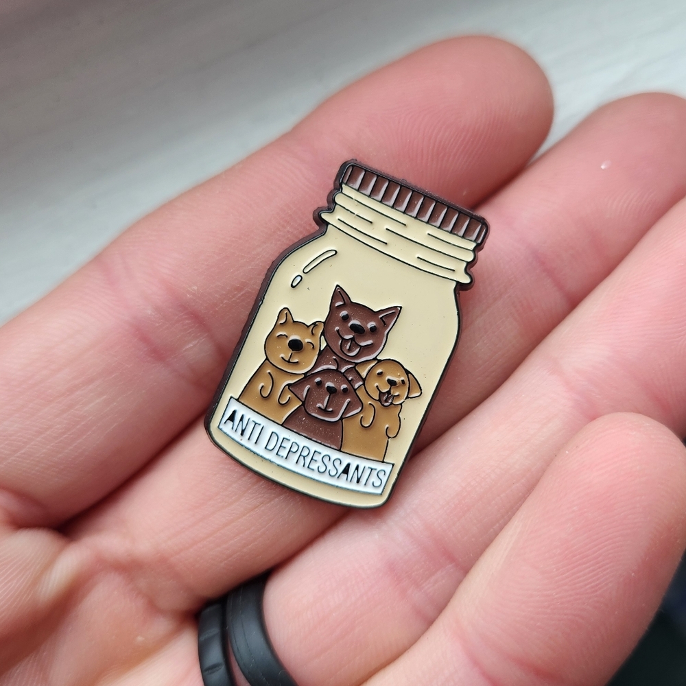 3/$12 Puppy Enamel "Antidepressants" Pin - Humor Cute Novelty Dog-Lover
